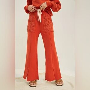 Anthropologie Daily Practice Crochet Boho Wide Leg Pants Burnt Orange size M